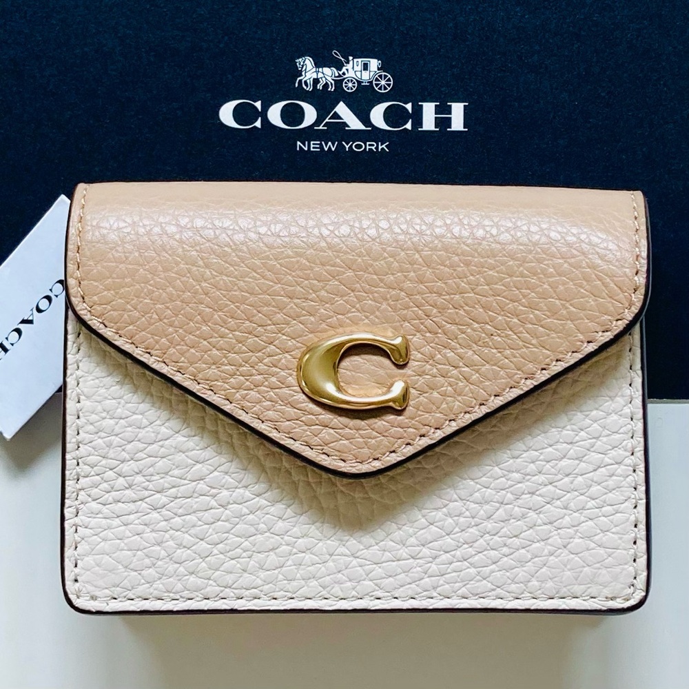 Coach Card Case in Taupe & Chalk Leather Wallet